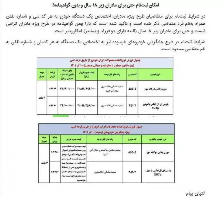 ثبت‌نام خودرو برای مادران زیر