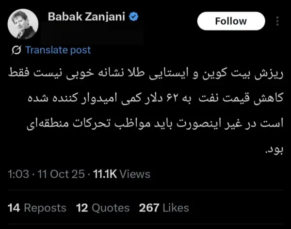 بابک زنجانی: ریزش بیت کوین 